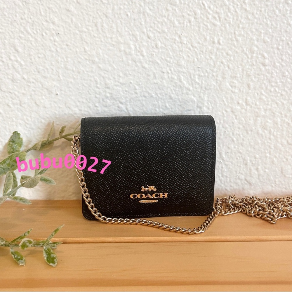 NWT🍎Coach Mini Wallet On A Chain in Black Bag Card Case C0059 Gift Casual Summer